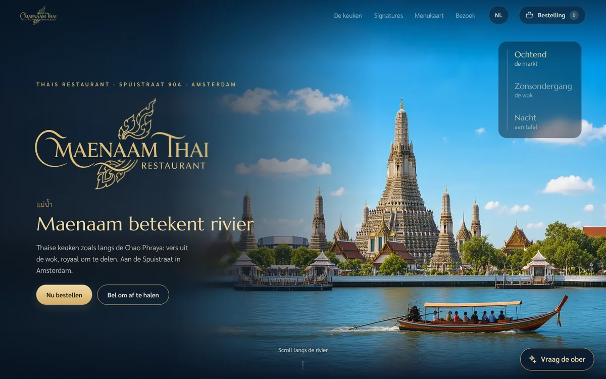 De website van Maenaam Thai, ontworpen en gebouwd door Web4Work